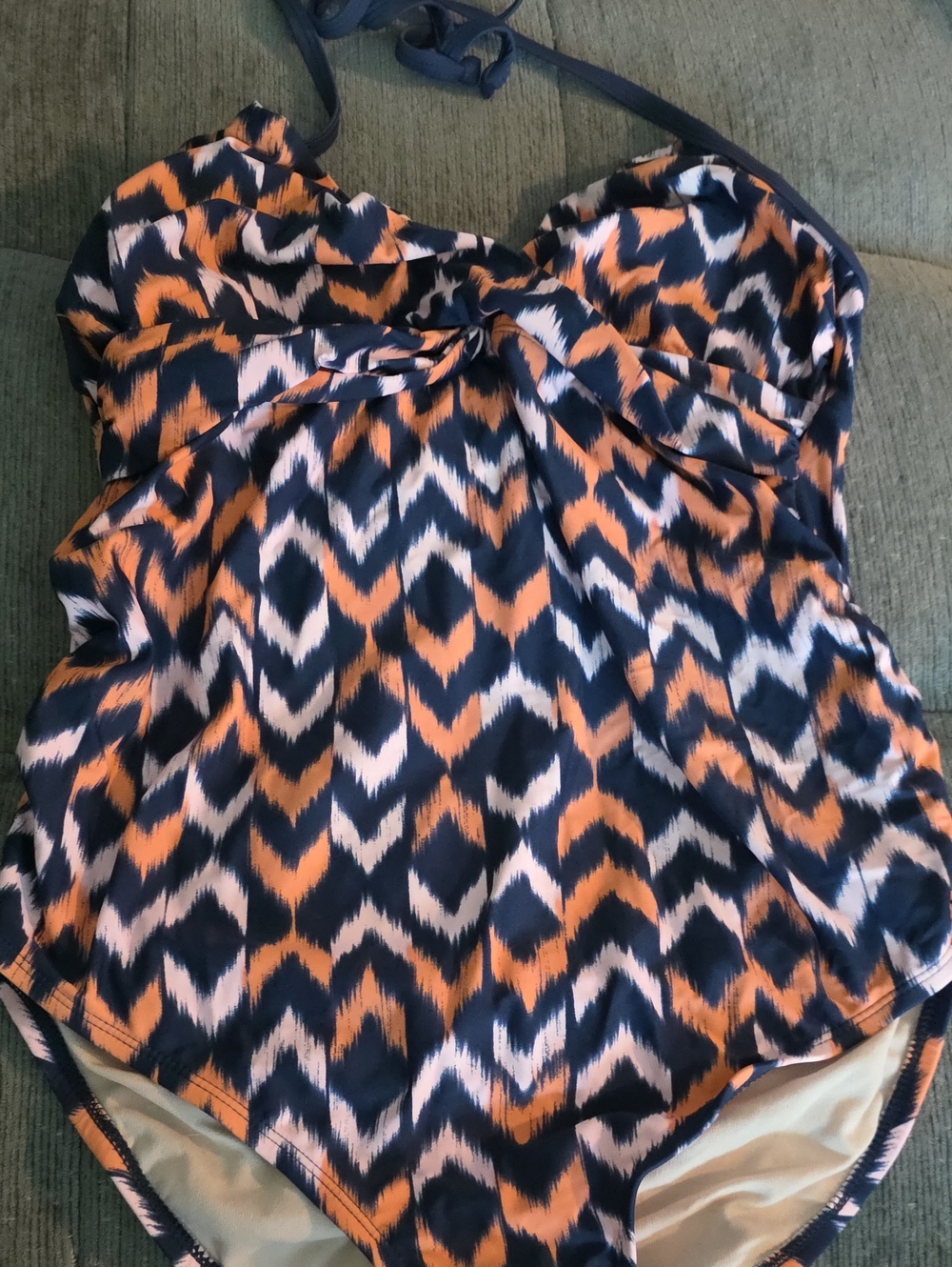 Liz Lange Maternity Navy, Orange & Cream Printed Swim One Piece